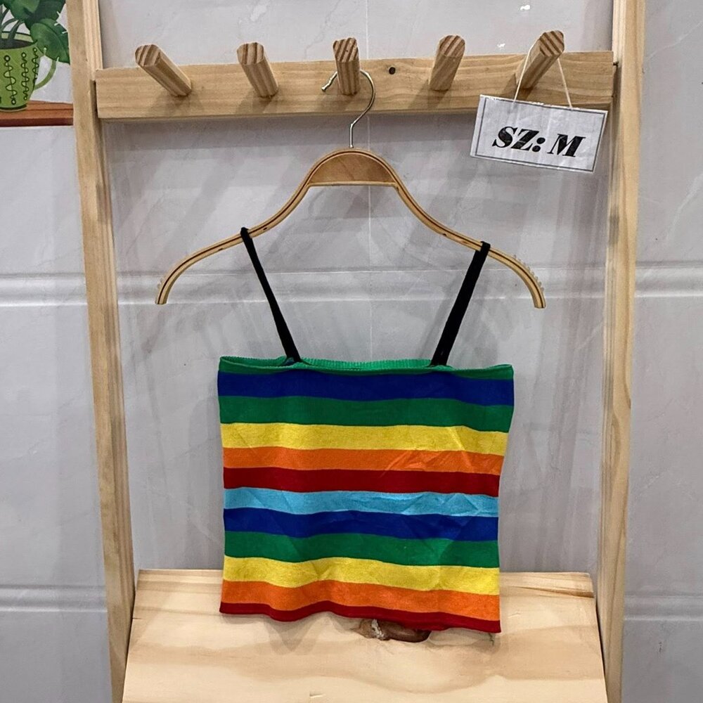 Rainbow Stripe Knit Crop Cami Top 🌈